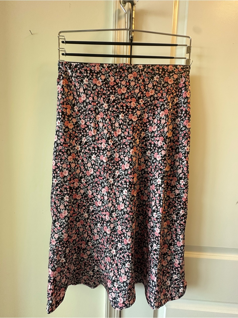 Floral Pink and Black Midi Skirt